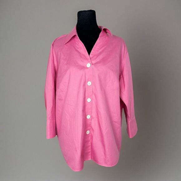 Talbots Tops - Talbots Pink Button Down Shirt Women Petite 14W Wrinkle Resistant Cotton Blouse